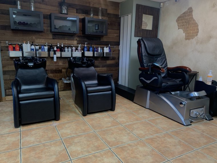 Pedicure chairs in the nail room